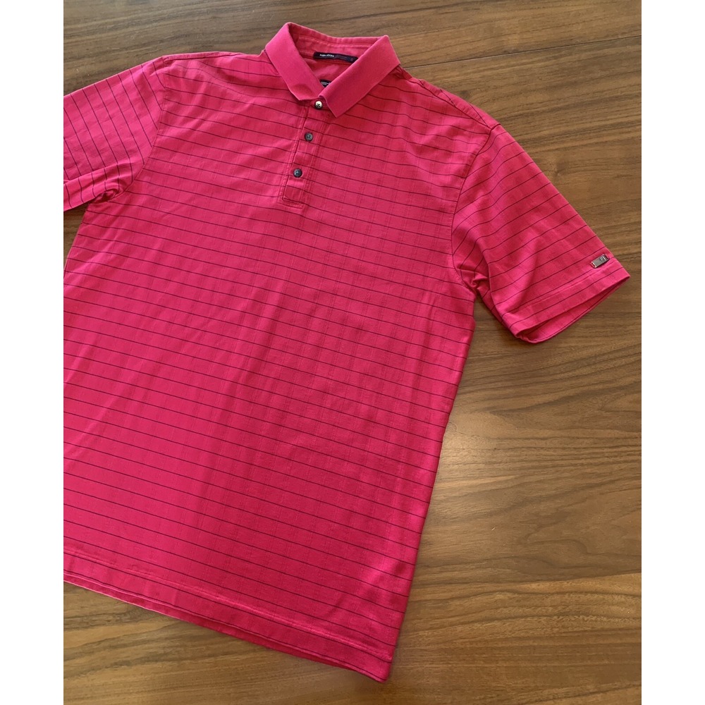 Vintage Nike Tiger Woods Collection Golf Polo Shirt Mens L Red Black Stripe Fit